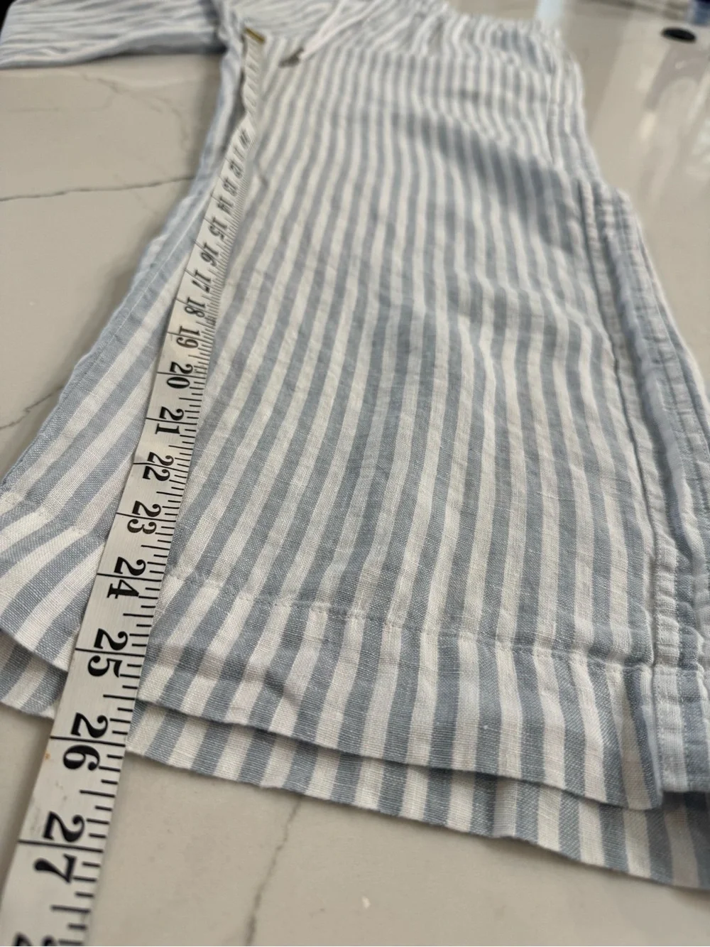 Quince Linen Striped Drawstring Pull On Wide-Leg Pants M SHORT Lagenlook Beach